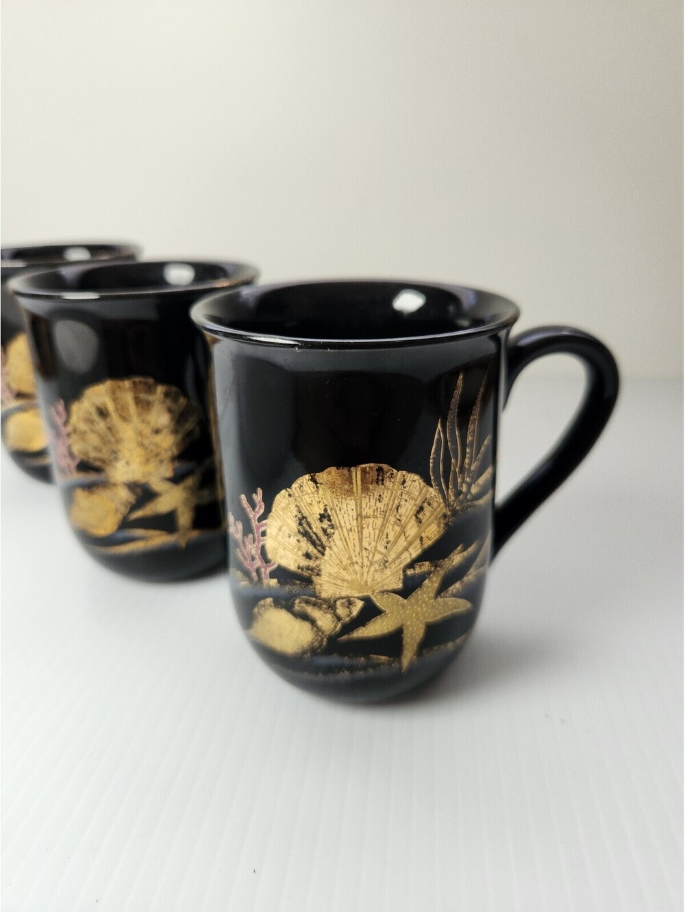 Otagiri Black & Gold Nautical Sea Vintage Ceramic Coffee Mug 12 fl oz set of 3